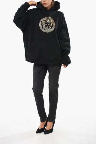 Baumwoll-Hoodie mit goldfarbenem Frontlogo