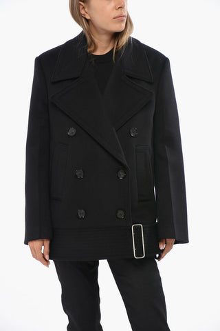 Virgin Wool and Cashmere Double Breasted Peacoat with Belt
