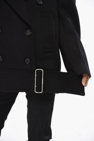 Virgin Wool and Cashmere Double Breasted Peacoat with Belt