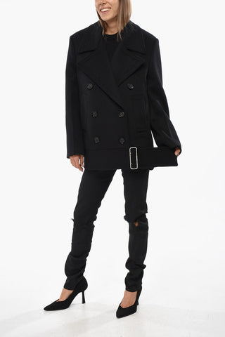 Virgin Wool and Cashmere Double Breasted Peacoat with Belt