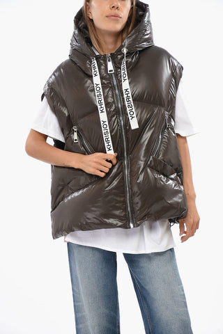 Quilted Nylon Sleeveless Down Jacket with Hood