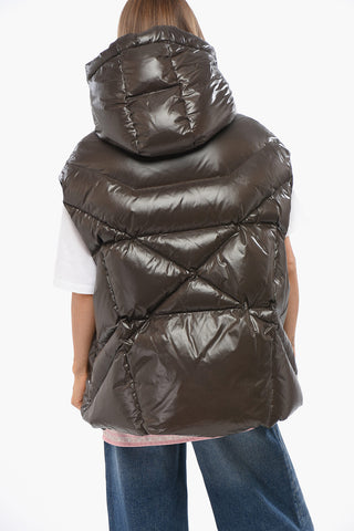 Quilted Nylon Sleeveless Down Jacket with Hood