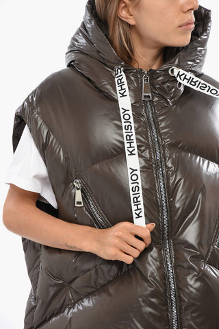 Quilted Nylon Sleeveless Down Jacket with Hood