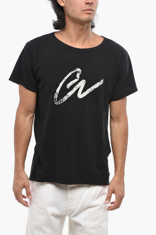 Solid Color Crew-neck T-Shirt with Contrasting Print