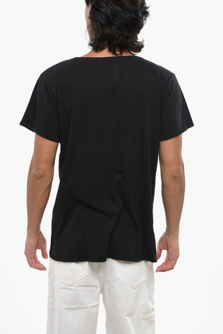 Solid Color Crew-neck T-Shirt with Contrasting Print