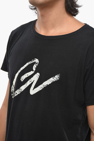 Solid Color Crew-neck T-Shirt with Contrasting Print