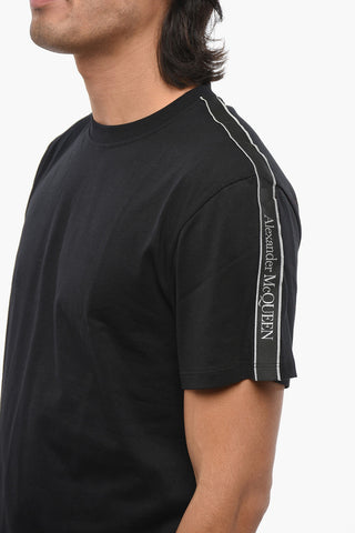 Solid Color Crew-neck T-Shirt with Logoed Band