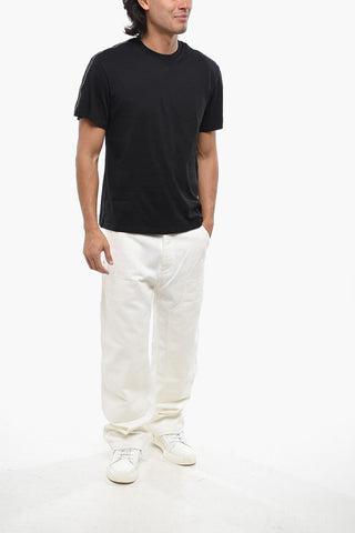 Solid Color Crew-neck T-Shirt with Logoed Band
