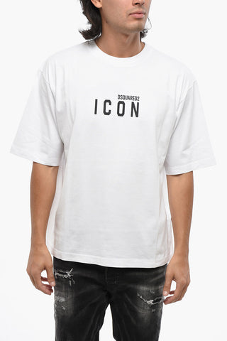 ICON Loose Fit Solid-Color Crewneck T-Shirt with Contrast Print
