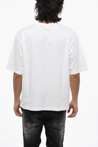 ICON Loose Fit Solid-Color Crewneck T-Shirt with Contrast Print