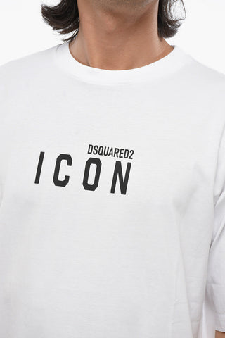 ICON Loose Fit Solid-Color Crewneck T-Shirt with Contrast Print