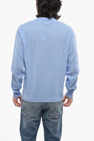 Maglia Girocollo in Misto Cashmere con Logo in Jacquard