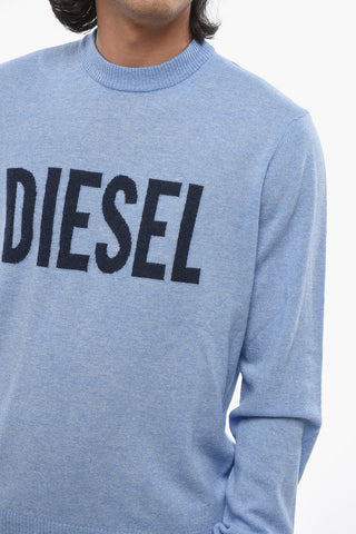 Maglia Girocollo in Misto Cashmere con Logo in Jacquard