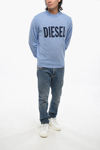 Maglia Girocollo in Misto Cashmere con Logo in Jacquard