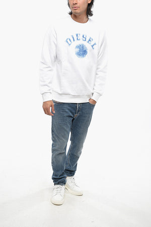 Brushed Cotton Crewneck Sweatshirt With Printed Logo