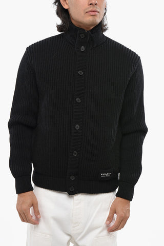 Virgin Wool Cardigan with Quilted Nylon Lining