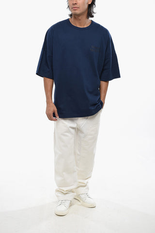 Solid Color Crew-neck T-Shirt with Printed Logo