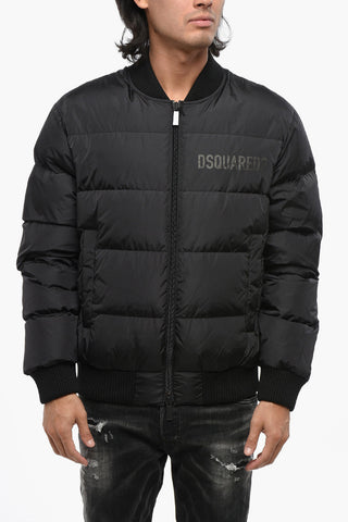 Quilted Bomber Down Jacket with Tone on Tone Logo