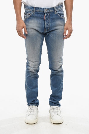 Jeans COOL GUY in Denim Stretch con Patch Logo in Pelle 16cm