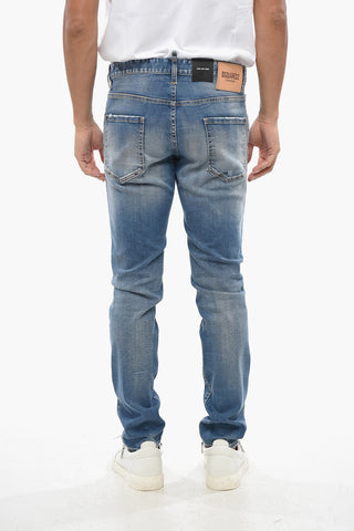 Jeans COOL GUY in Denim Stretch con Patch Logo in Pelle 16cm