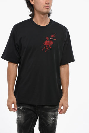 Rundhals-T-Shirt aus Baumwolle mit Paillettenstickerei