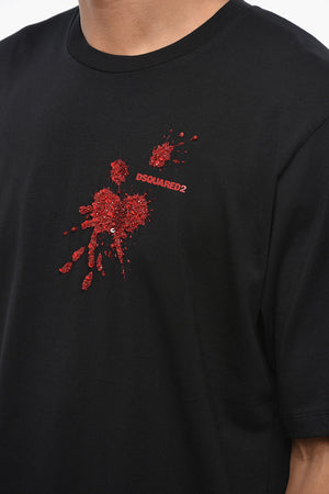 Rundhals-T-Shirt aus Baumwolle mit Paillettenstickerei