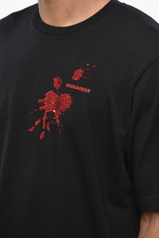 Rundhals-T-Shirt aus Baumwolle mit Paillettenstickerei