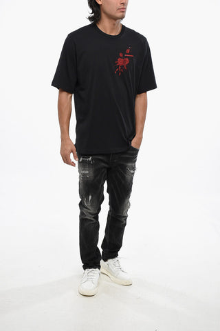 Rundhals-T-Shirt aus Baumwolle mit Paillettenstickerei