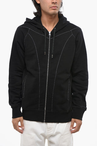 Brushed Cotton Sweatshirt with Exposed Seams and Zip Closure