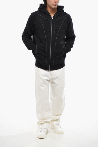 Brushed Cotton Sweatshirt with Exposed Seams and Zip Closure