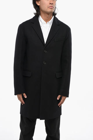 Einreihiger Mantel aus Schurwollmischung, einfarbig