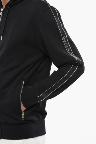 Solid Color Brushed Cotton Sweatshirt with Logoed Side Band
