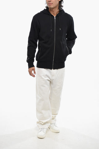 Solid Color Brushed Cotton Sweatshirt with Logoed Side Band