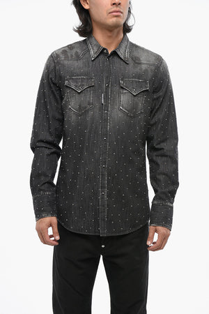 워시드 데님 사파리 셔츠 미니 스터드 장식