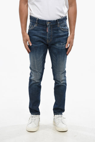 Jeans SKATER in Denim Stretch con Patch in Pelle 15cm