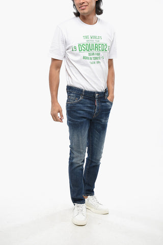 Jeans SKATER in Denim Stretch con Patch in Pelle 15cm