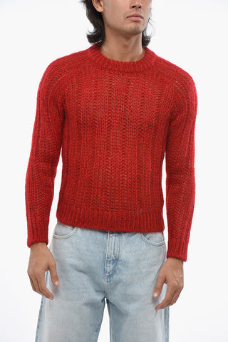 Perforated Mohair Blend Crew-neck Sweater