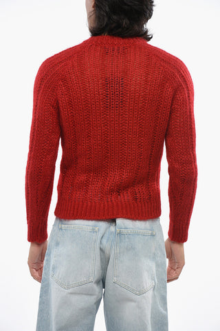 Perforated Mohair Blend Crew-neck Sweater