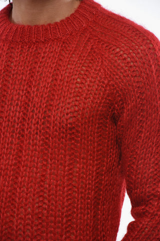Perforated Mohair Blend Crew-neck Sweater