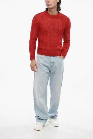 Perforated Mohair Blend Crew-neck Sweater