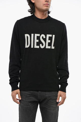 Cashmere Blend Crew Neck Sweater with Jacquard Logo
