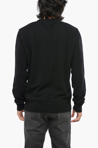 Cashmere Blend Crew Neck Sweater with Jacquard Logo