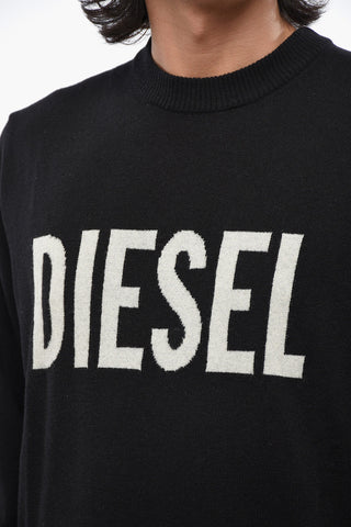 Cashmere Blend Crew Neck Sweater with Jacquard Logo