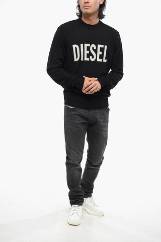 Cashmere Blend Crew Neck Sweater with Jacquard Logo