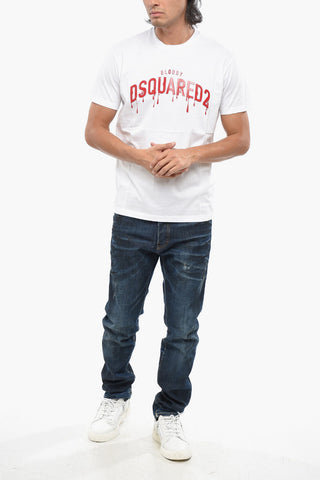 Crew Neck T-Shirt BLOODY RED With Raised Print
