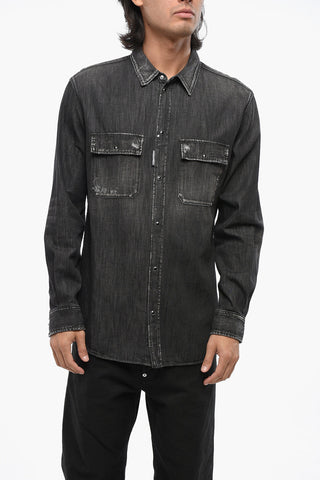 데님 사파리 셔츠 스냅 버튼