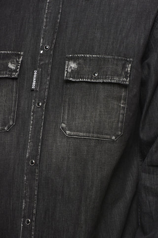 데님 사파리 셔츠 스냅 버튼