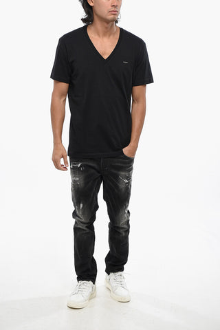 T-Shirt Basic in Cotone con Scollo a V