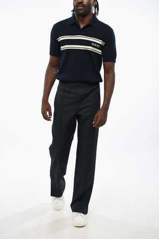 Logoed Fabric Pants with Elastic Waistband and Ankle Buttons