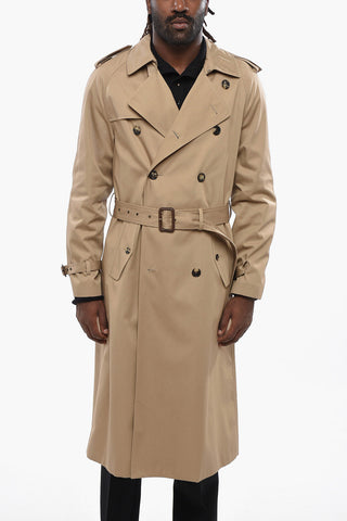 Cotton Blend Double-Breasted Trench with Belt
